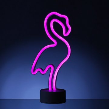 SATISFIRE LED Dekolicht LED NEON Figur FLAMINGO Neonlicht Schild Leuchtfigur Batterie USB 30cm, LED Classic, pink