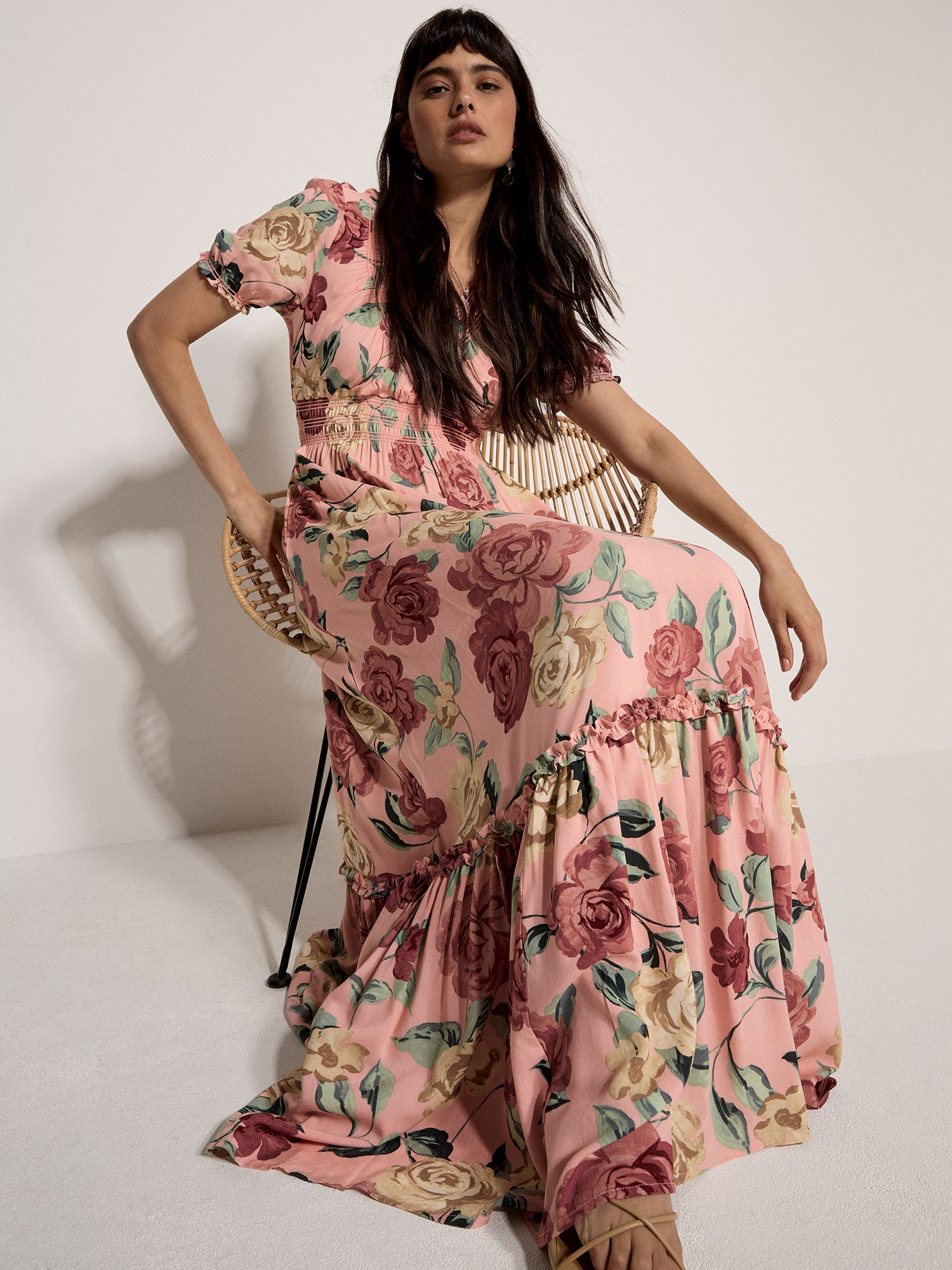 Apricot Maxikleid Elastischer Bund günstig online kaufen