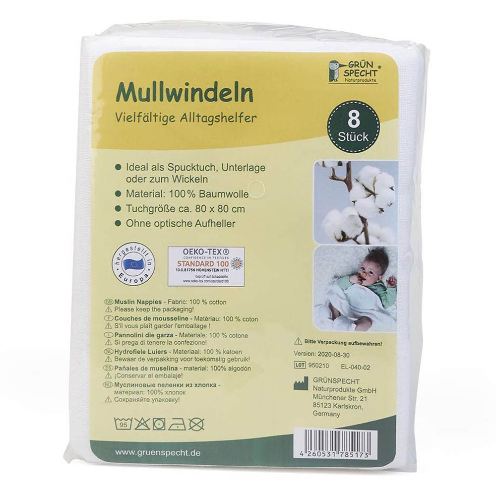 Stoffwindeln 8 Mullwindeln 80x80cm - weiß