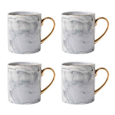 COFFEE LOVER Tasse »Grau Marmor Goldhenkel & Goldrand 4er Set«, Keramik, 390ml, edles & stylisches Design, Luxus Tasse