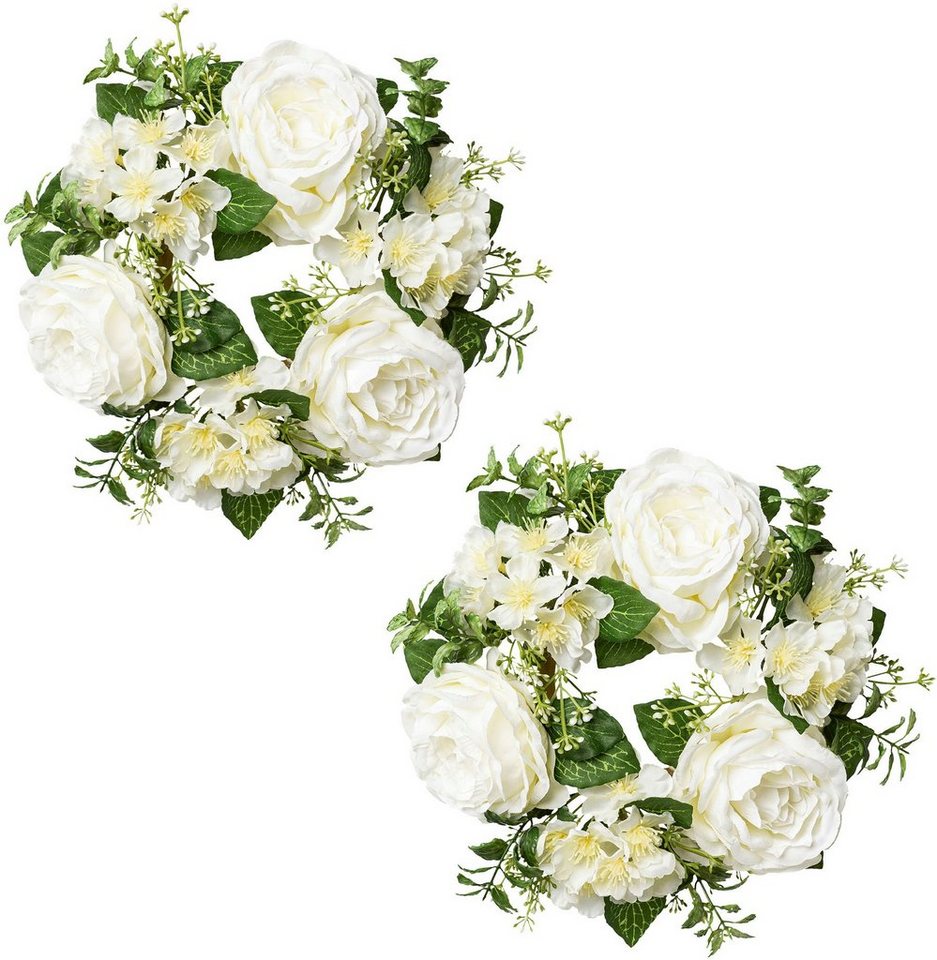 Kunstblume Kerzenring Rosen und Blüten Rose, Creativ green, Höhe 5 cm, im  2er Set