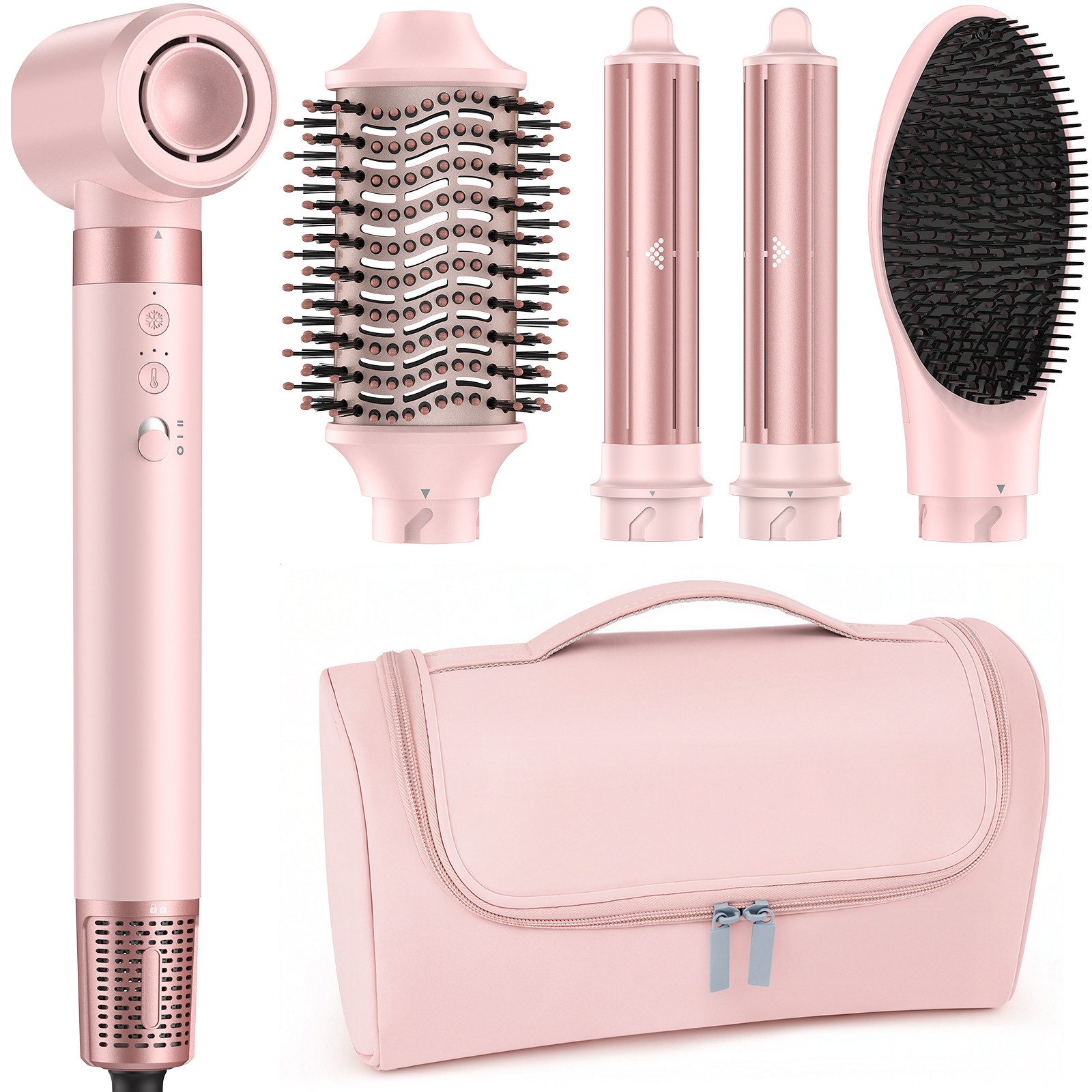 Rolipo Multihaarstyler 5-in-1 Airstyler Lockenstab Set 1400W Coanda-Technologie 200Mio. Ionen, Föhn, Glättbürste, Volumenbürste, Auto-Locken – Ohne Hitzeschäden