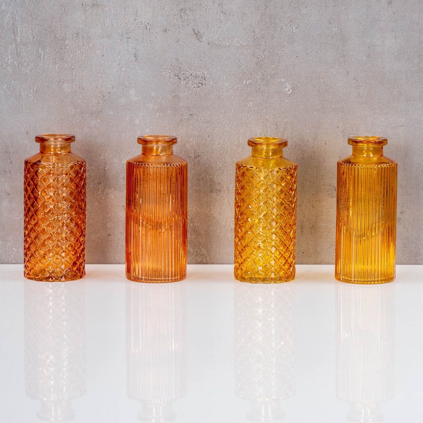 Dekovase, Levandeo® Orange 4er Frühling Tischdeko Glas Set Vase H14cm Blumenvase