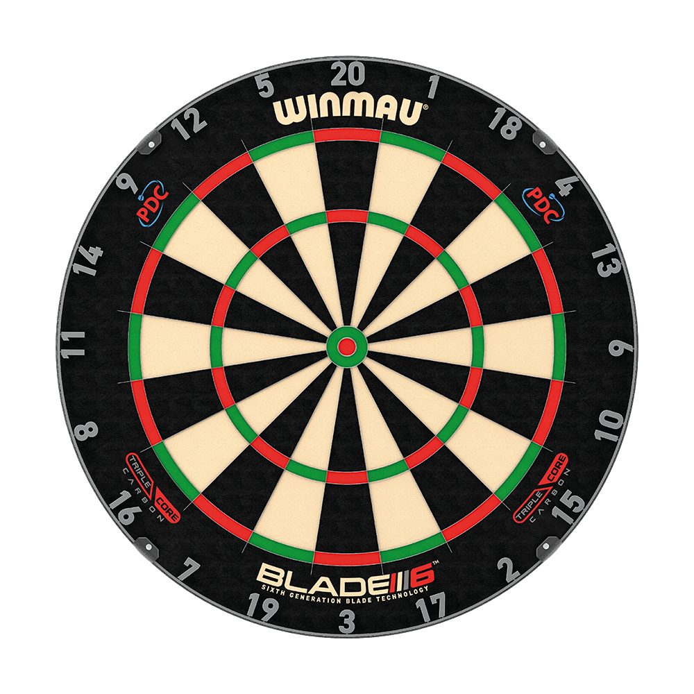 Winmau Dartscheibe Winmau Blade 6 Triple Core Set mit PDC Surround und 2 Sets Darts, (Dartscheibe, Dartsurround (Wandschutz), Dartpfeile)