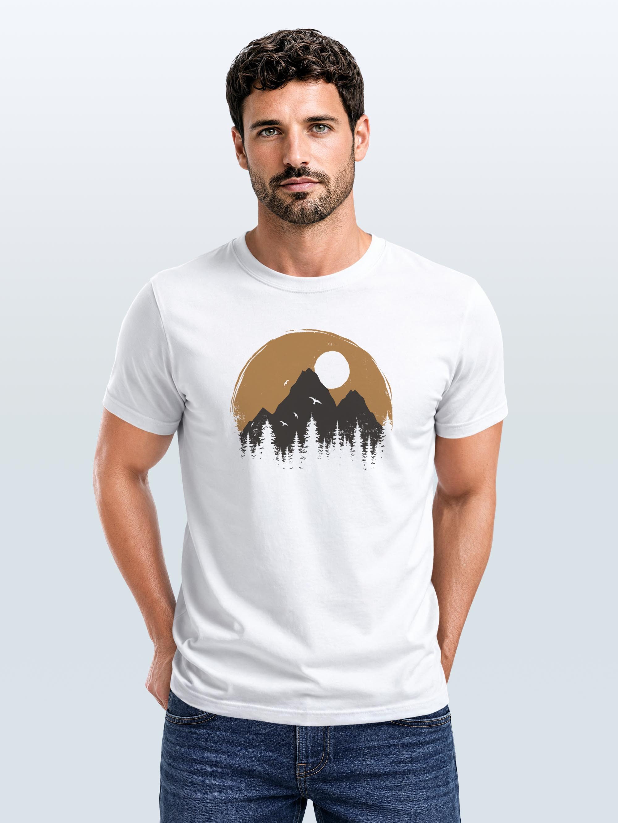 Neverless Print-Shirt Herren T-Shirt Outdoor Print Natural Badge Logo Wandern Fashion mit Print