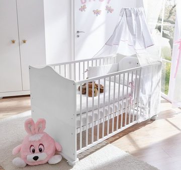 Ticaa Babybett Babybett Prinzessin Weiß, Umbaubar zu einem Juniorbett, 2 Schlupfsprossen lassen sich