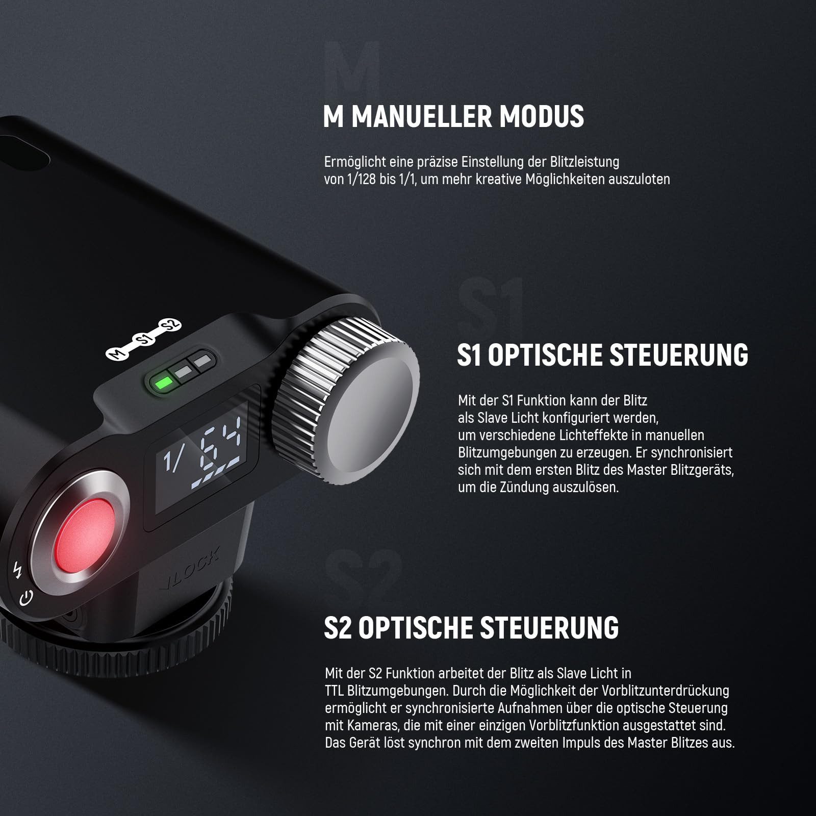 Neewer Z160 SE Kamera Blitz 20Ws GN15, 6000±200K, Manuelle/S1/S2 Blitzmodi Blitzgerät, (3,7V/1200mAh Akku, Flash Speedlight für Canon Nikon Sony Kameras) – Bild 4 von 5