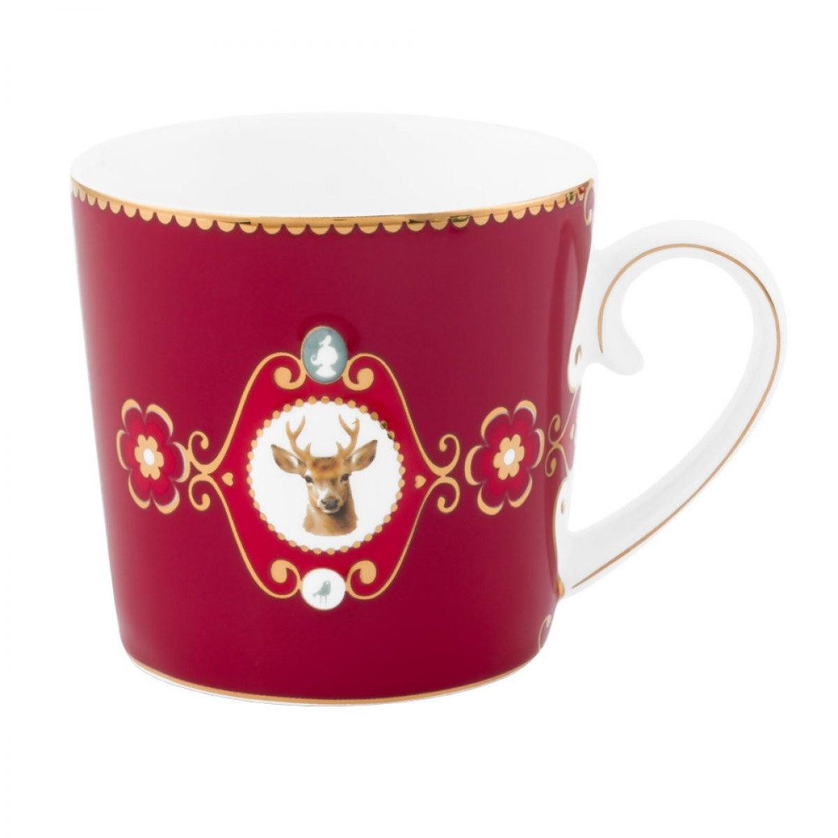 PiP Studio Tasse Henkelbecher Love Birds Medallion Deer Dark Red (190ml)