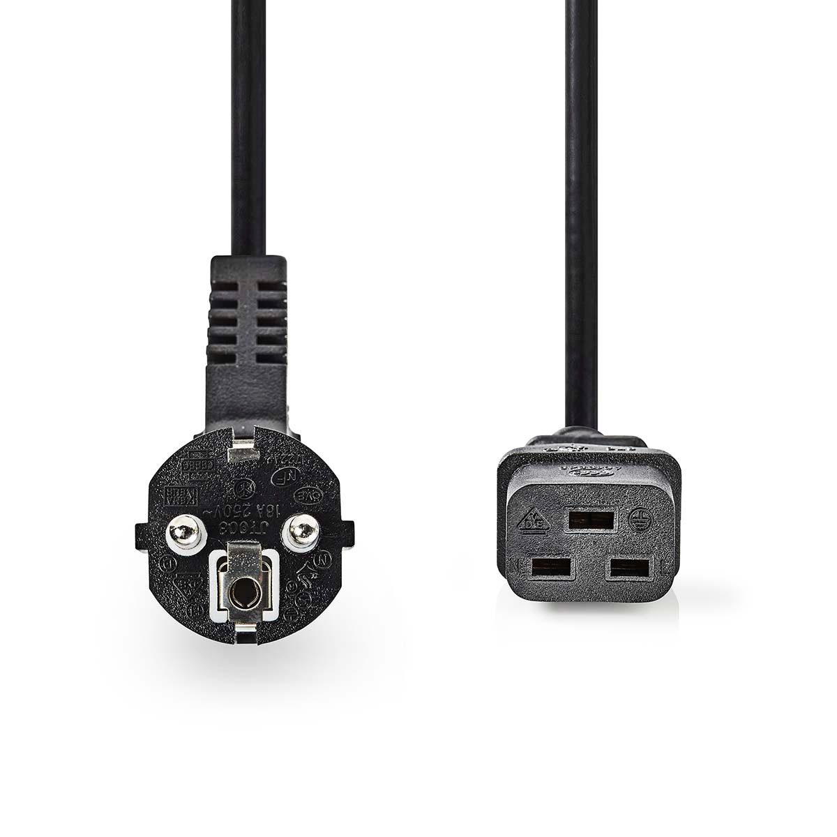 Nedis CEGL10300BK20 Stromkabel, Stromkabel, Stromkabel (200 cm), Schutzkontaktstecker, IEC-320-C19, abgewinkelt, geerdet, 2 m