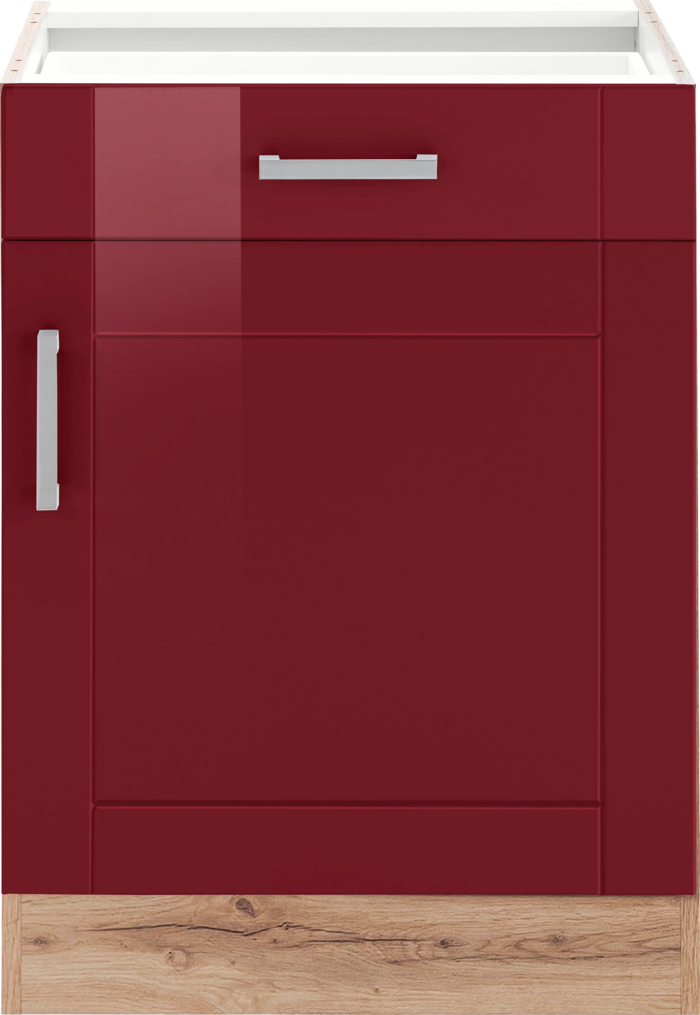 HELD MÖBEL Tür 1 Tinnum cm rot MDF-Fronten, | breit, Unterschrank Metallgriff, wotaneiche 60 1 Schubkasten
