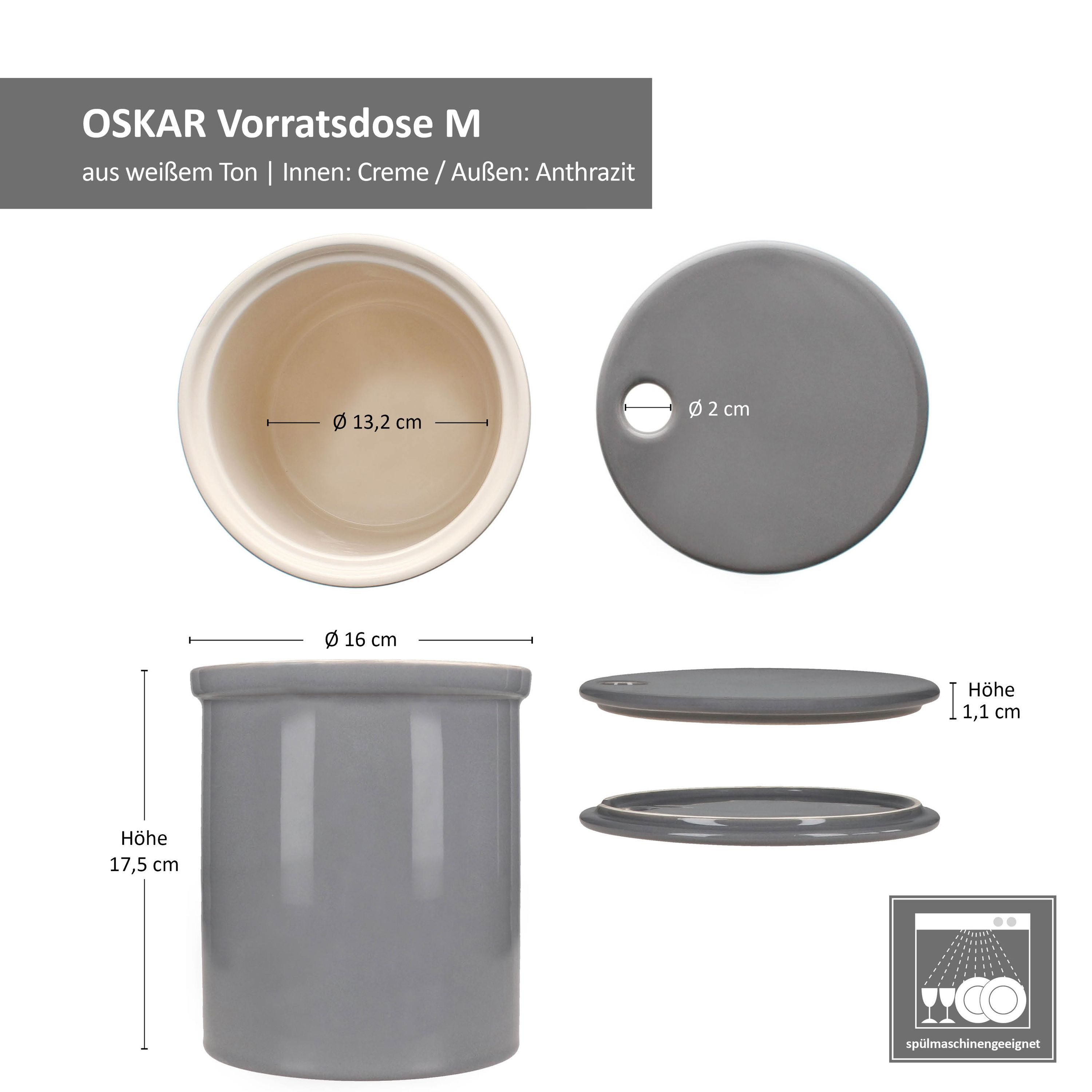MamboCat Vorratsglas Oskar Vorratsdose M Grau Zwiebeltopf mit Deckel Aufbewahrungsbox Ton, Ton – Bild 5 von 5