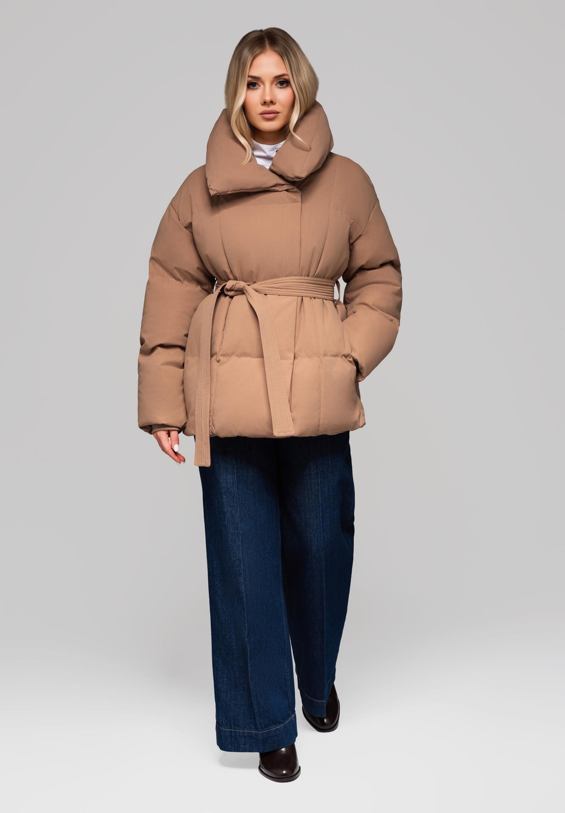 OMBRE Winterjacke Taillierte Steppjacke mit Bindegürtel