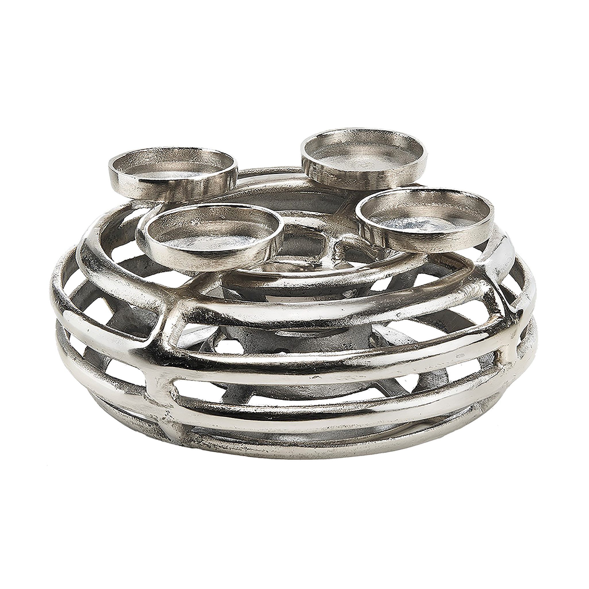 Kobolo Kerzenhalter Dekokranz rund aus Metall für 4 Kerzen (silber) günstig online kaufen