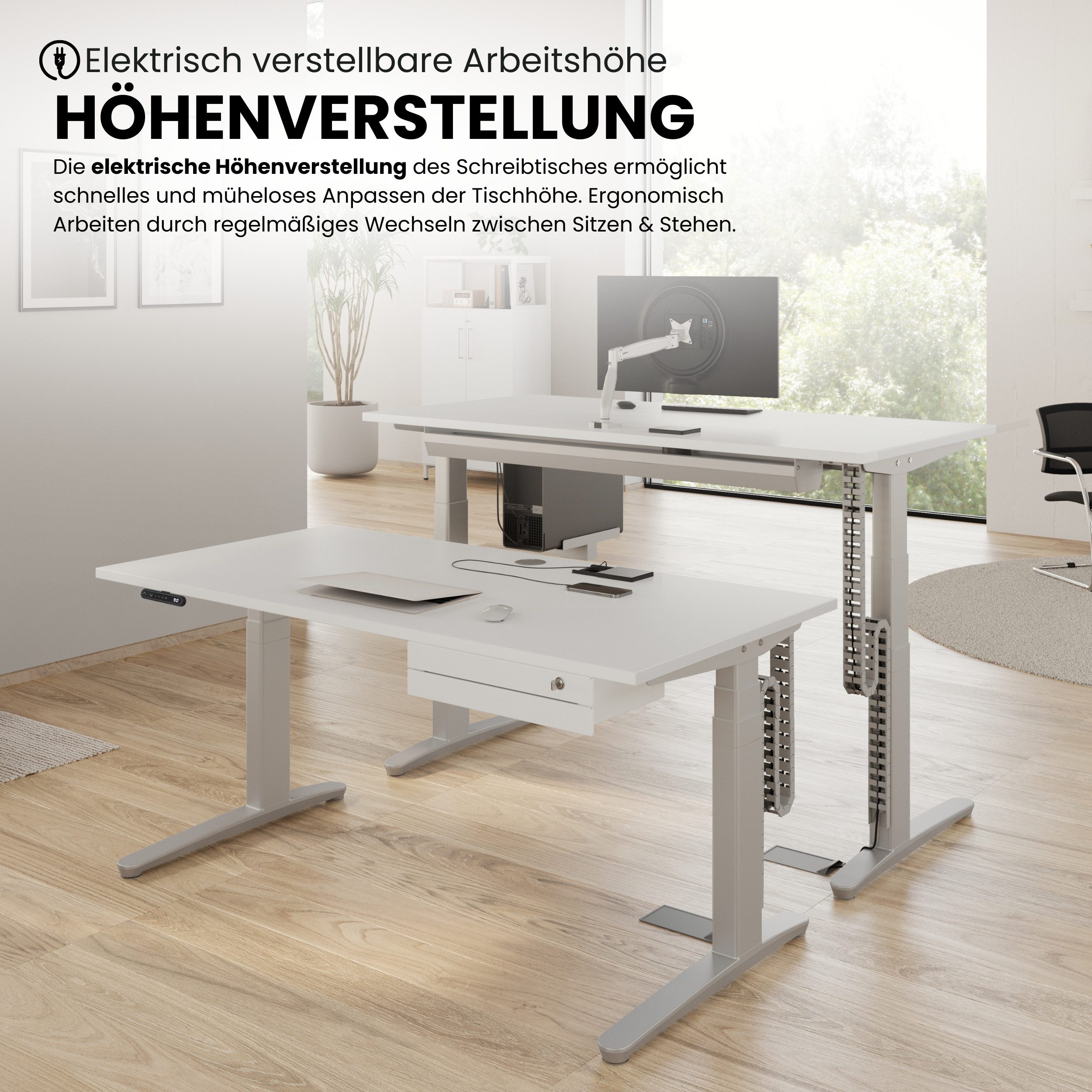 bümö Schreibtisch bümö XBHM Schreibtisch, Rechteck: 140 x 80 cm - Dekor: Weiß - Gestell: Graphit