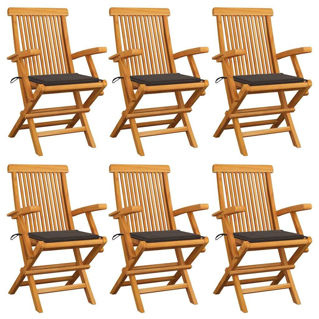 vidaXL Sitzgruppe Klappstühle mit taupefarbenen Kissen, 6-teilig, Massivholz Teakholz
