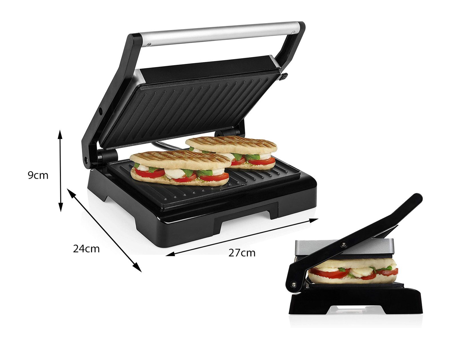 Tristar Kontaktgrill, 1000 W, Elektro Low fat Indoorgrill klein Panini Multigrill Snackmaker 23x14cm
