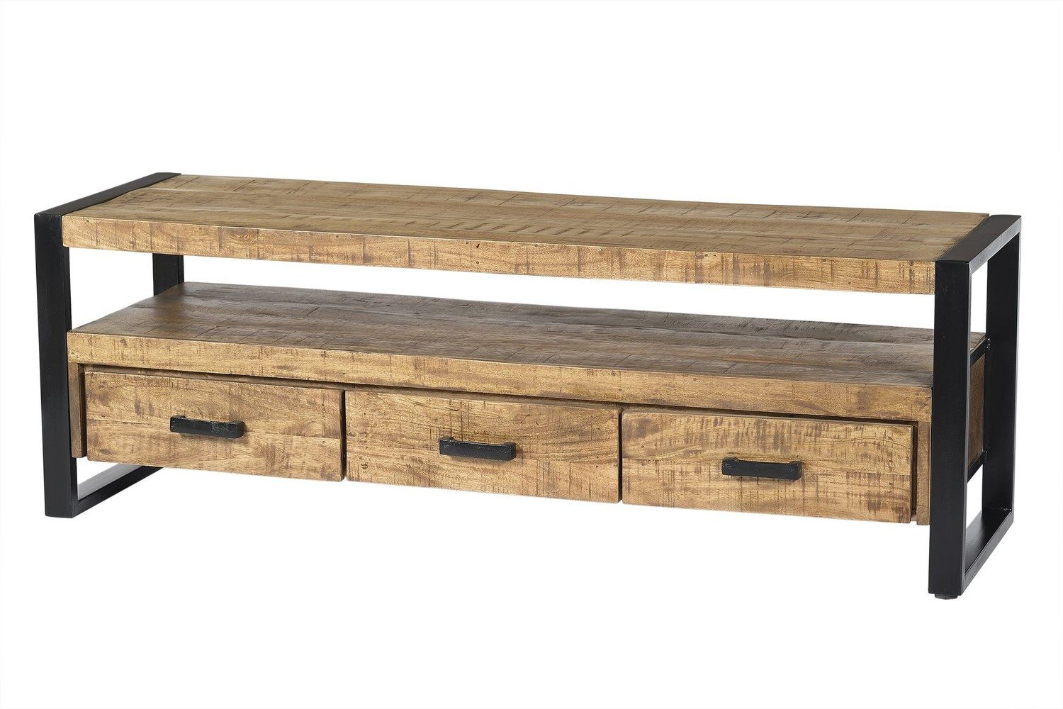 Natur24 Lowboard Nairobi Lowboard 45 x 50 x 150 cm Mangoholz Stahl Schwarz Braun