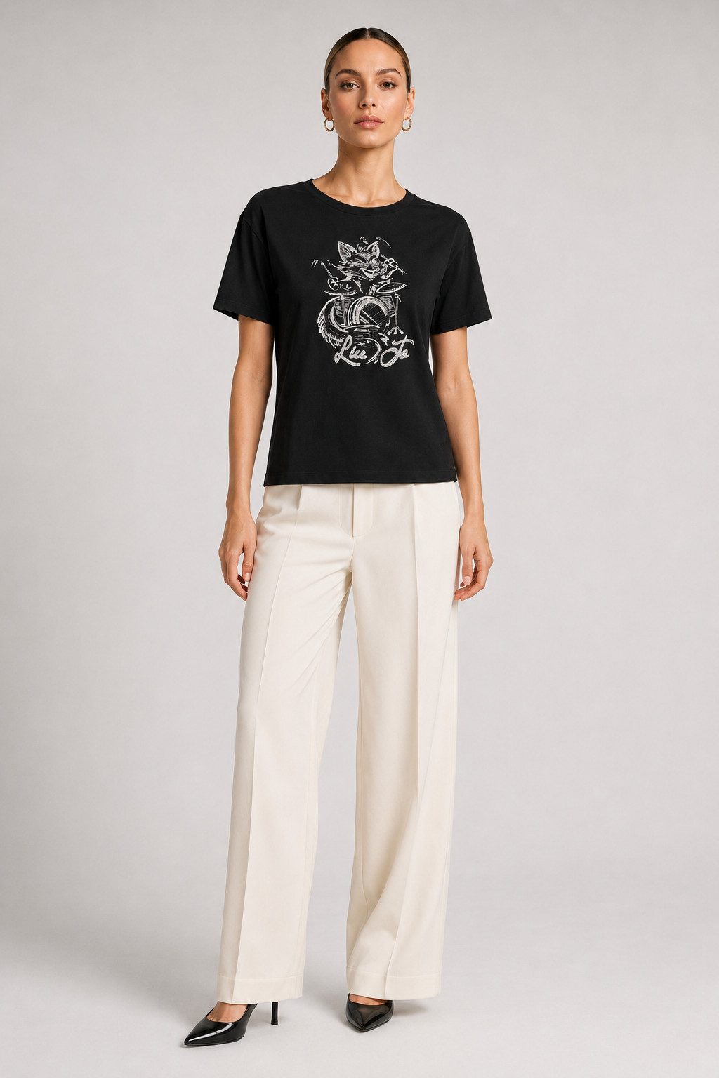 Liu Jo T-Shirt - Baumwollshirt mit Frontprint und Rundhalsausschnitt - Kurzarmshirt Baumwollshirt mit Rundhalsausschnitt und Frontprint