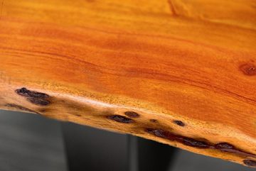 Couchtisch PHOENIX- I Massiver Baumstamm Couchtisch 110cm Akazienholz Honig Finish 3.5cm Tischplatte, 100% Massiver Baumstamm Akazienholz