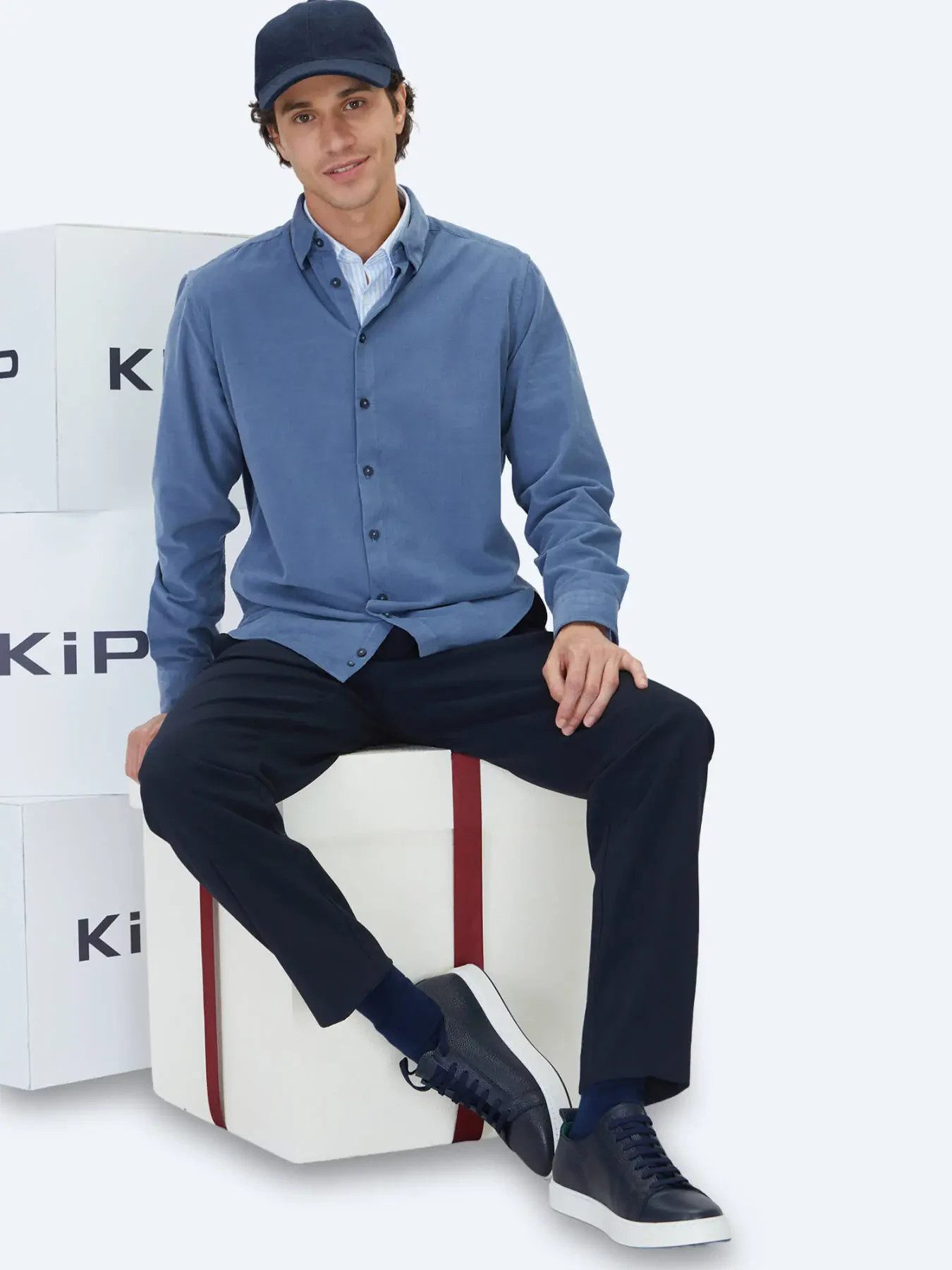KİP Hemdbluse Blau Gestreiftes Regular Fit Casual Hemd 100% Baumwolle