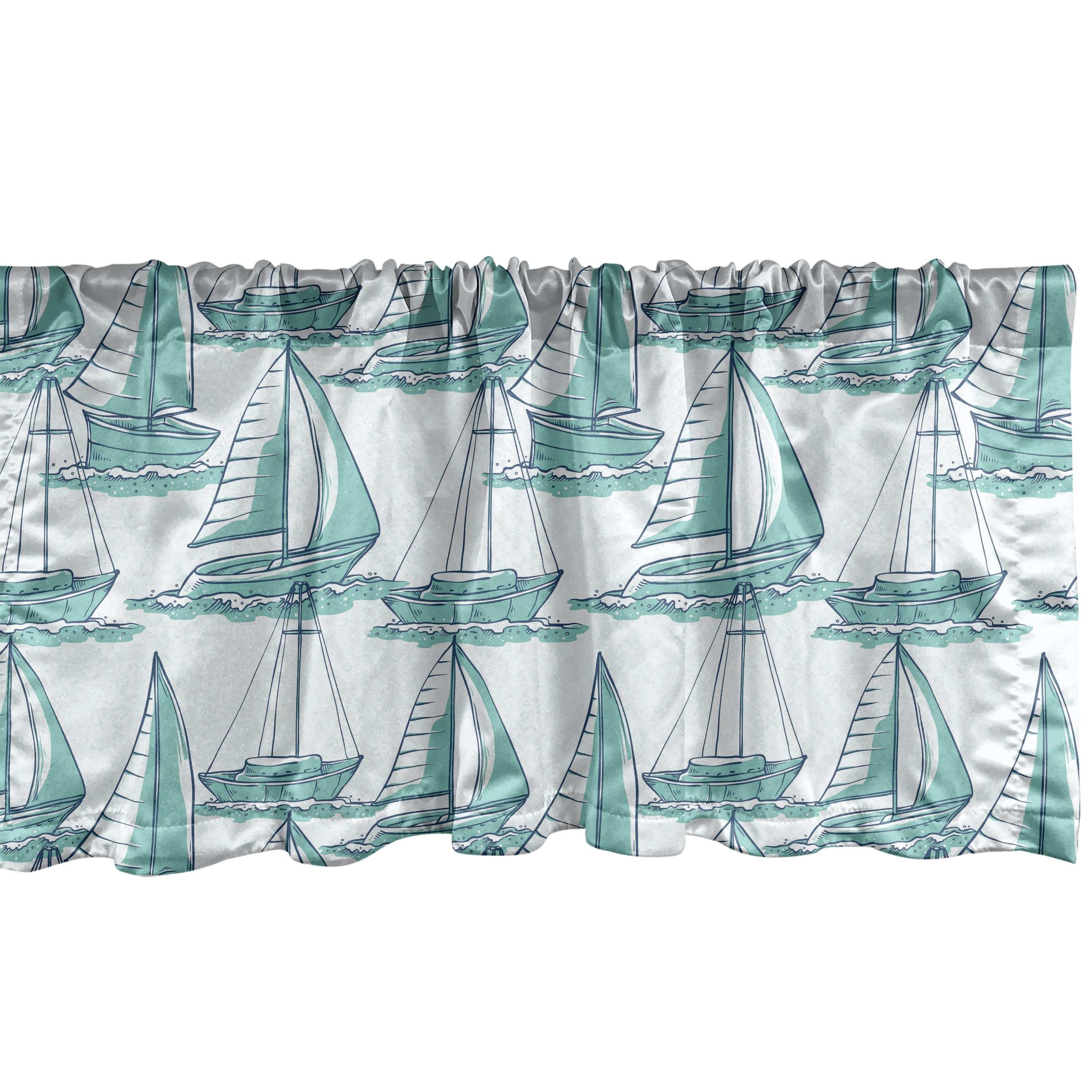 Scheibengardine Vorhang Volant für Küche Stangentasche, Sea on Abakuhaus, Schlafzimmer Segel Dekor mit Art Microfaser, Sketch Marine