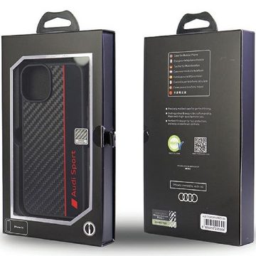 Audi Handyhülle Case iPhone 14 Carbon Optik schwarz rot 6,1 Zoll, Kantenschutz