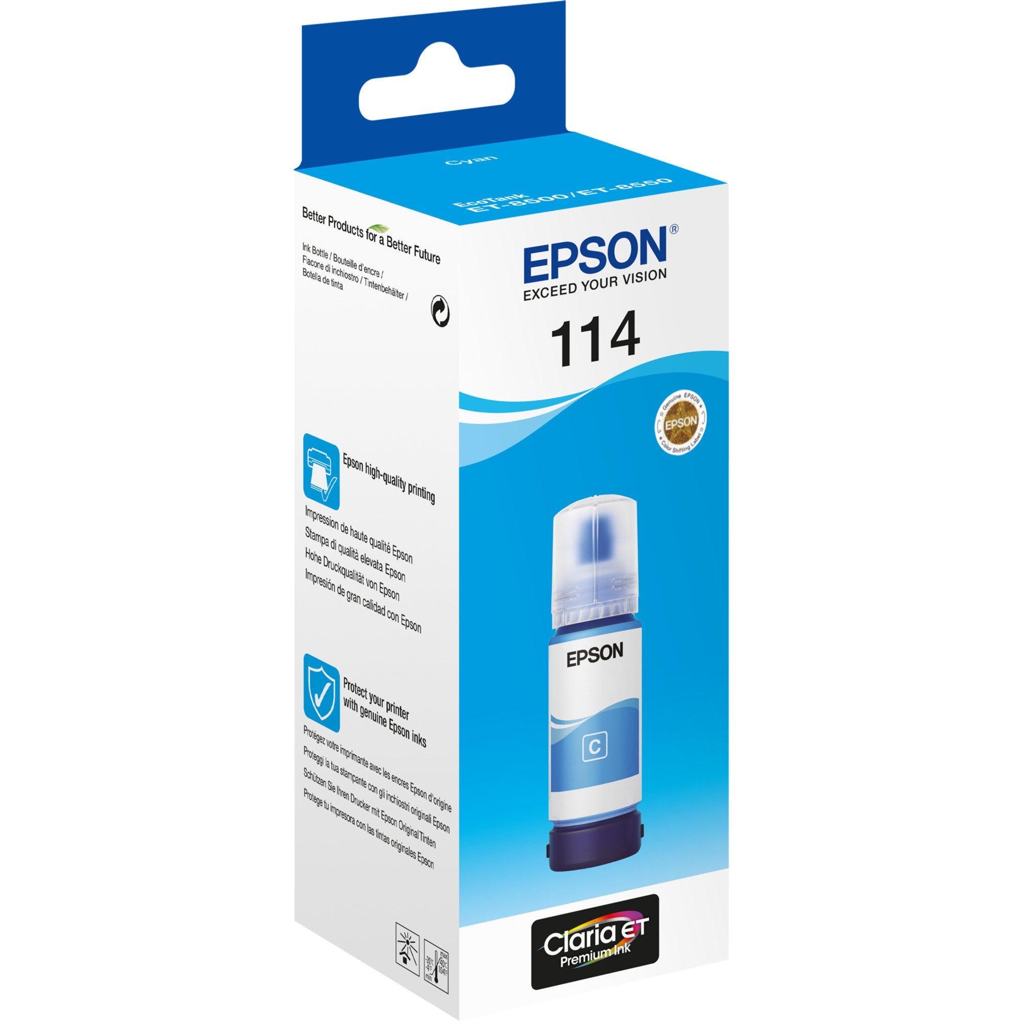 Epson EcoTank Tinte 114 Epson Tintenpatrone (C13T07B240) cyan