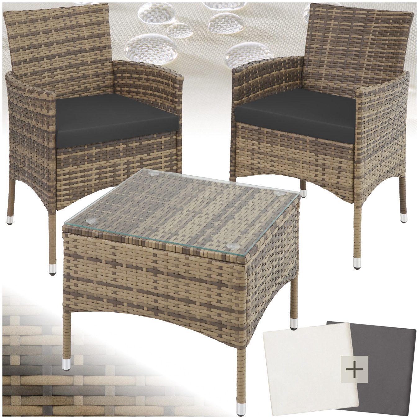 tectake Sitzgruppe Rattanset, (Set., 5-tlg), Schickes, modernes Design