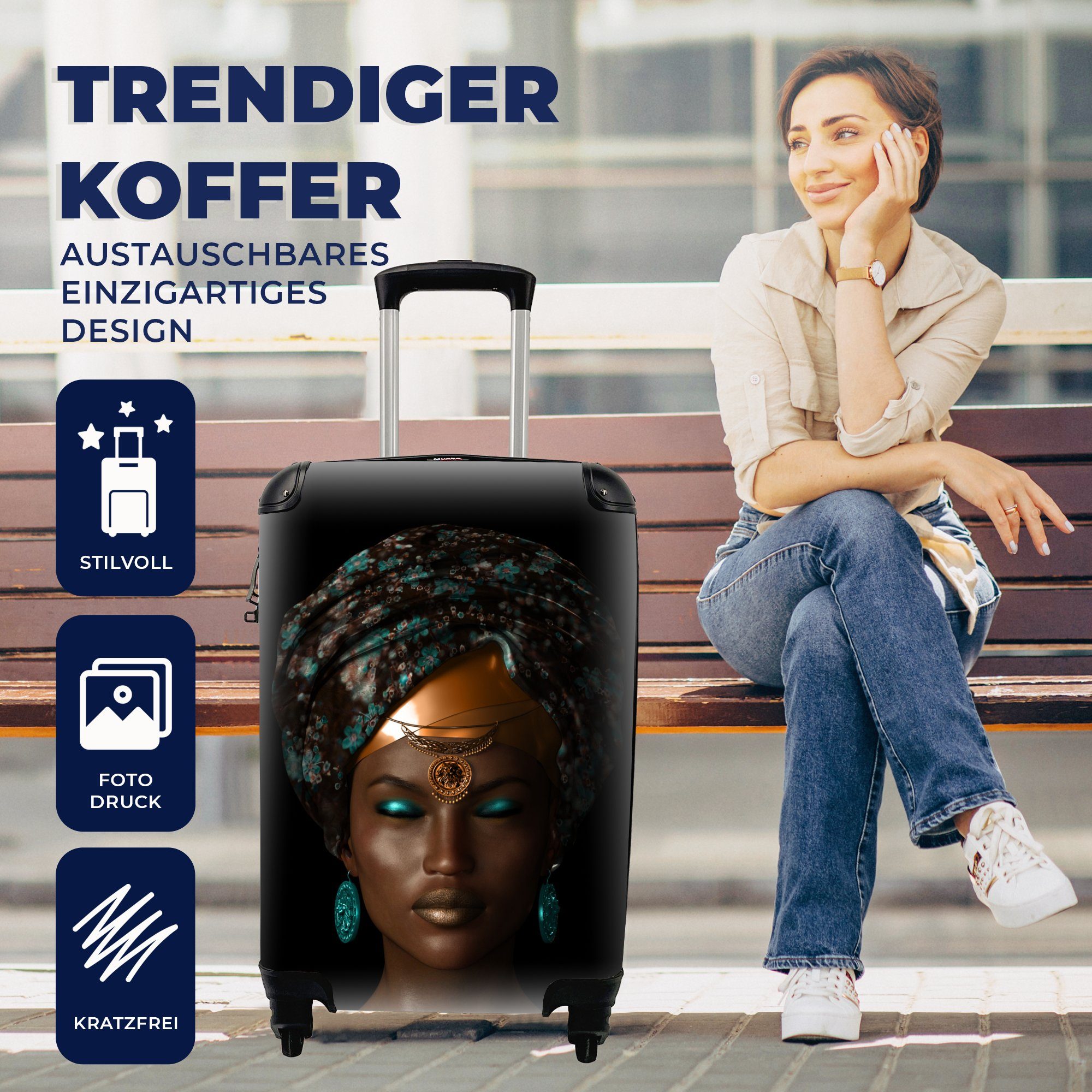 - Reisekoffer Blau, Ferien, für Handgepäck Handgepäckkoffer 4 Trolley, rollen, mit MuchoWow - Reisetasche Frauen Rollen, Accessoires