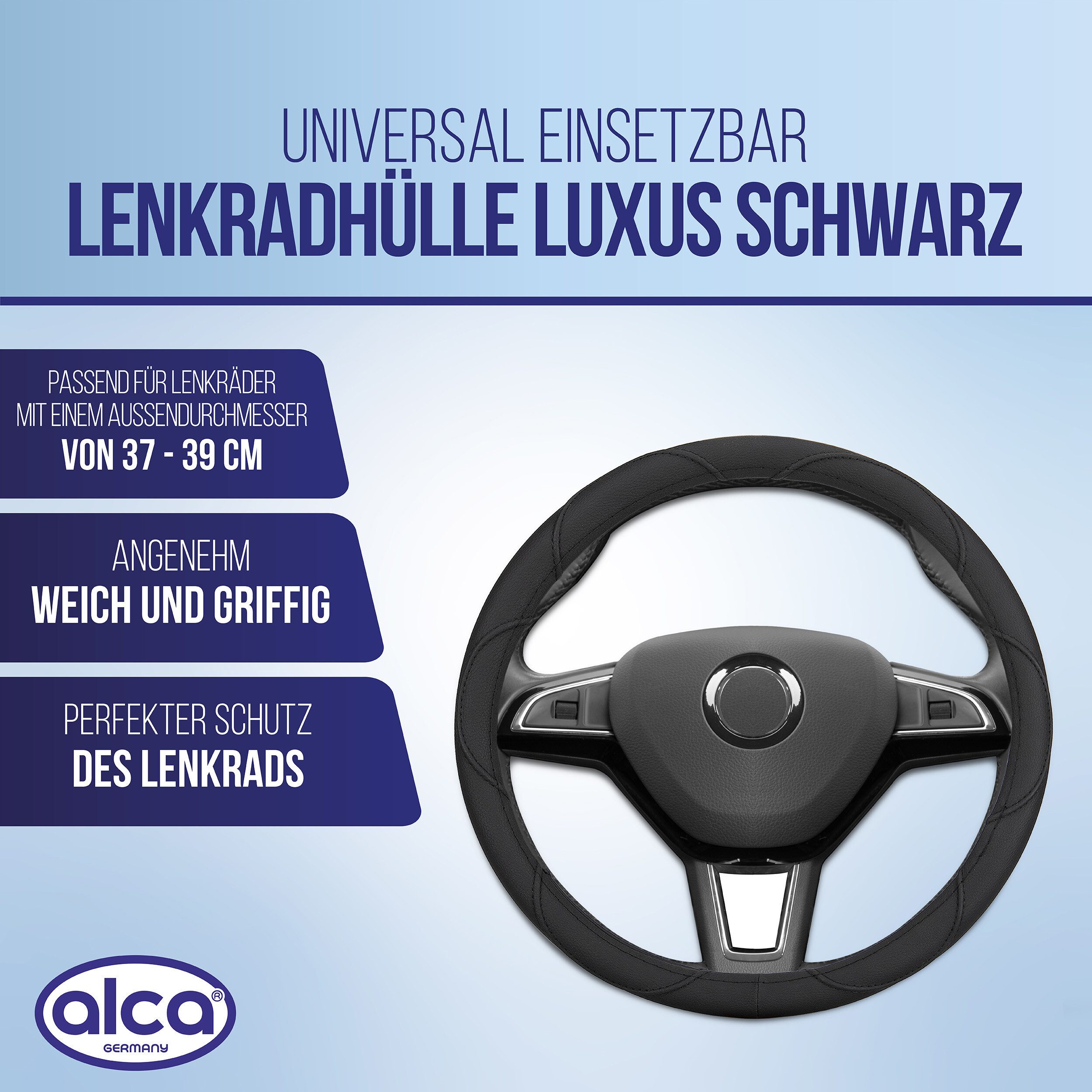 alca Lenkradbezug Lenkradhülle Luxus Auto 37-39 cm Lenkradschoner seidenmatt schwarz, (1-tlg)