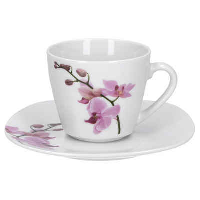 van Well Tasse Kaffeetasse mit Kaffeeuntertasse Kyoto Orchidee