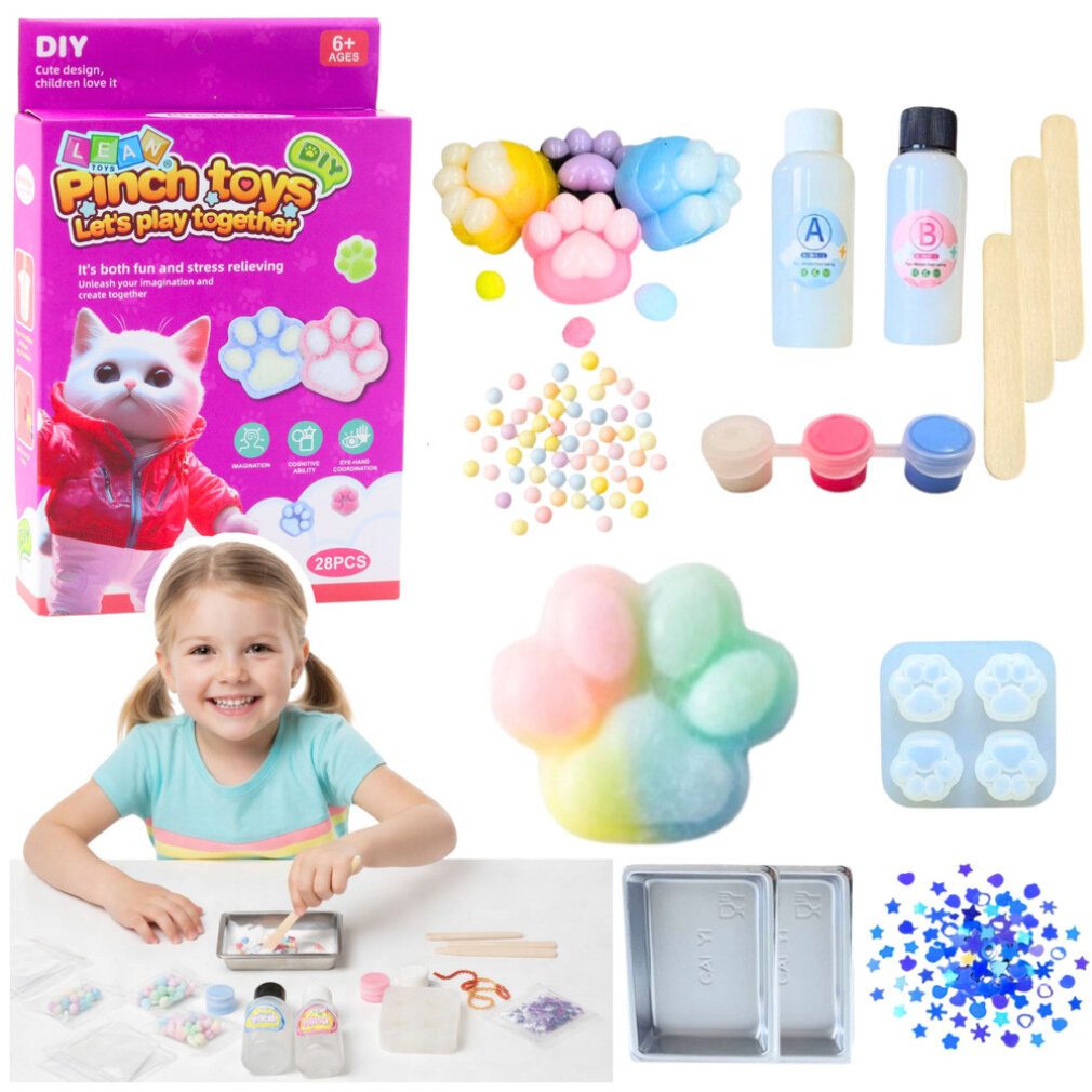 LEAN TOYS Spiel DIY-Bastelset für Squishies: Squishy-Katzenpfote