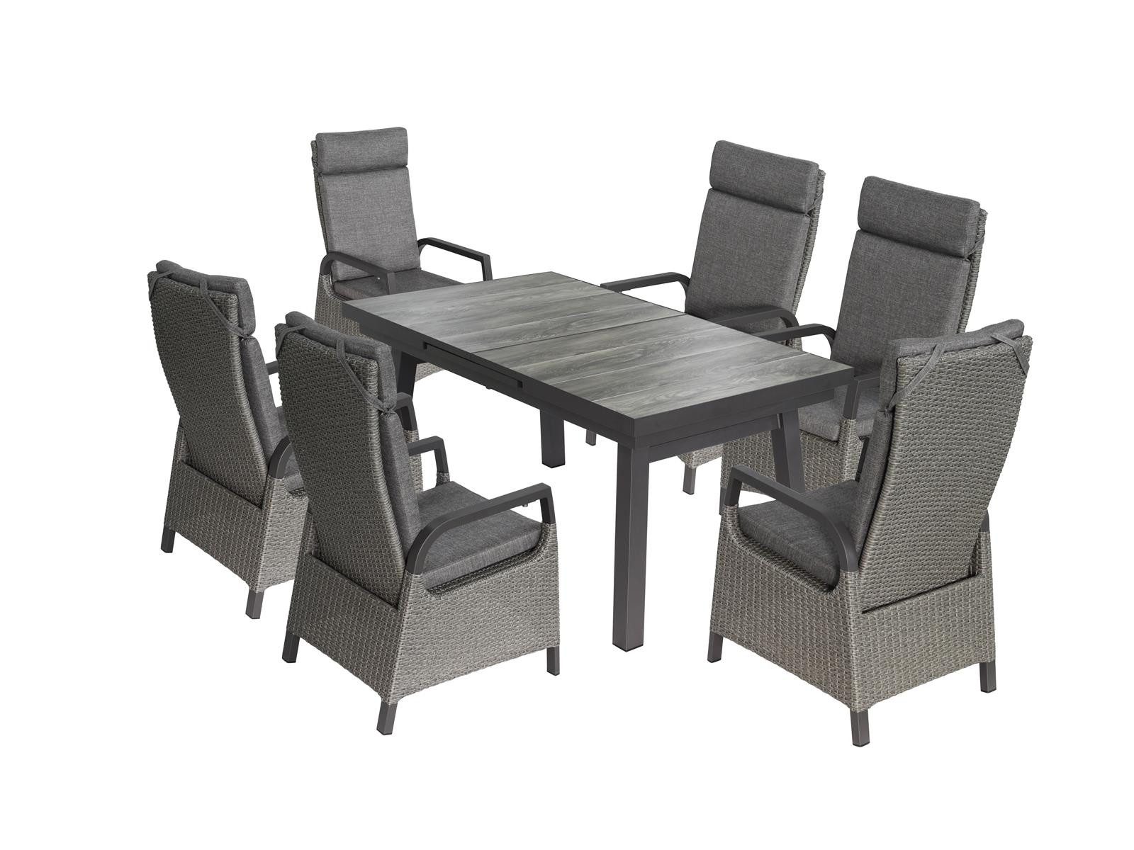 Green Spirit Garten-Essgruppe »Darwin 2« Gartenmöbel Set ausziehbar Sitzgruppe Outdoor Garnitur, (Set, 7-tlg., 1x Tisch 6x Hochlehner Gartenstühle), Aluminium, für 6 Personen, wetterfest - Garten, Terrasse & Outdoor