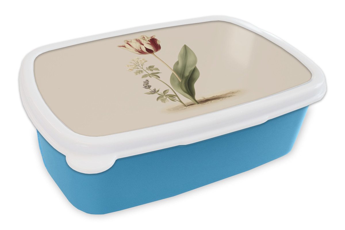 MuchoWow Lunchbox Tulpe - Minimalistisch - Beige, Kunststoff, (2-tlg), Brotdose, Lunchbox, Brotbox für Kinder und Erwachsene