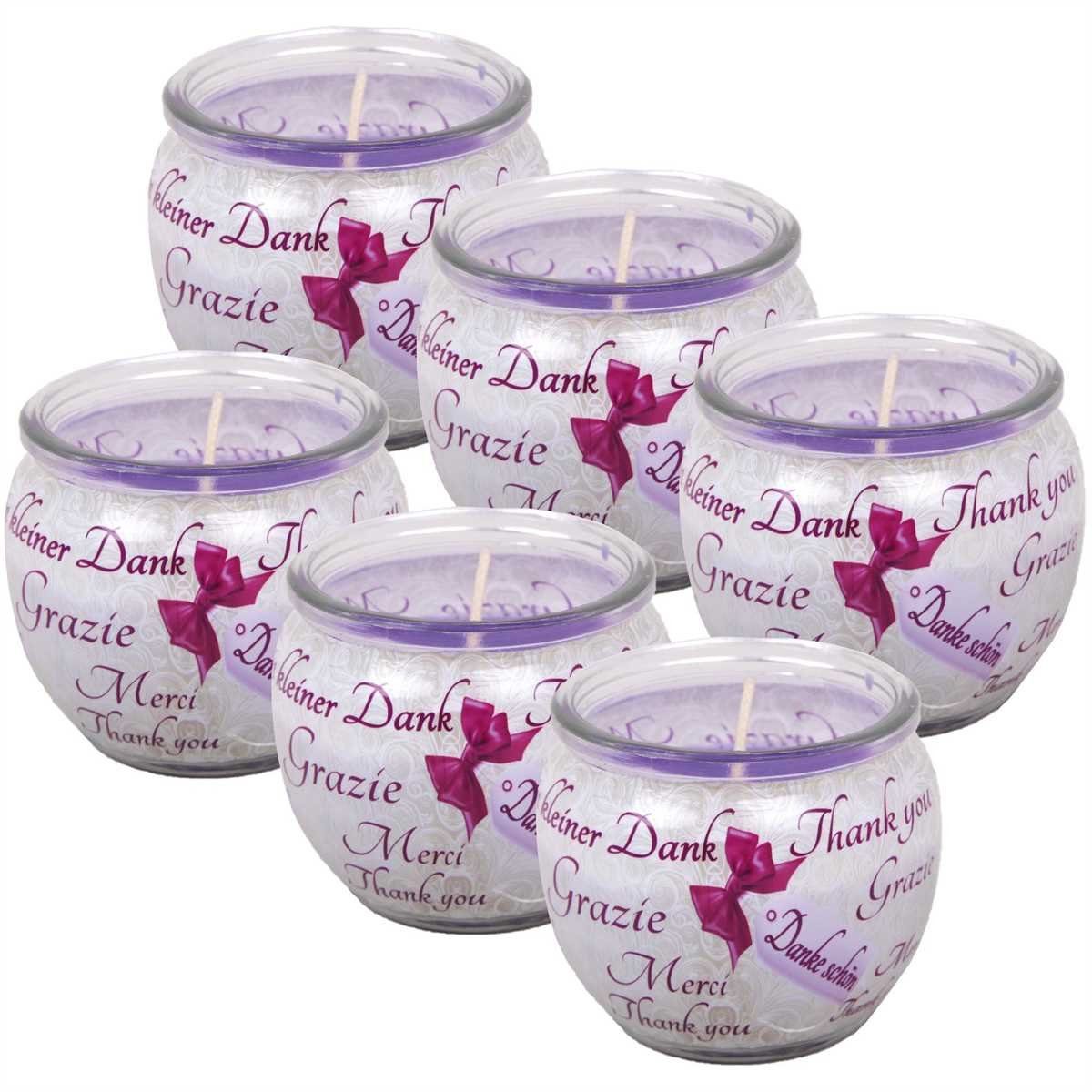 HS Candle Duftkerze (6-tlg), Kerze im Glas, Spruch-Kerze 6er Pack mit ca. 22 Std. Brenndauer, Höhe: 6cm, Ø7cm