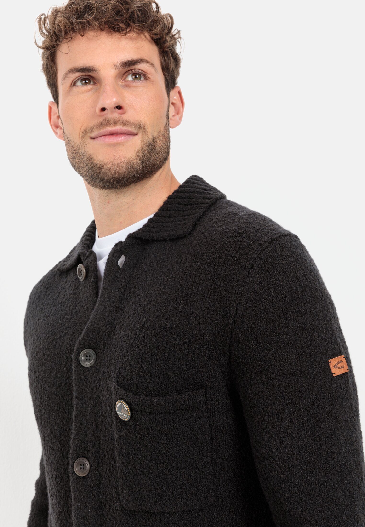 camel active Strickjacke Strickjacke aus einem angenehmen Wollmix Langarm Umlegekragen