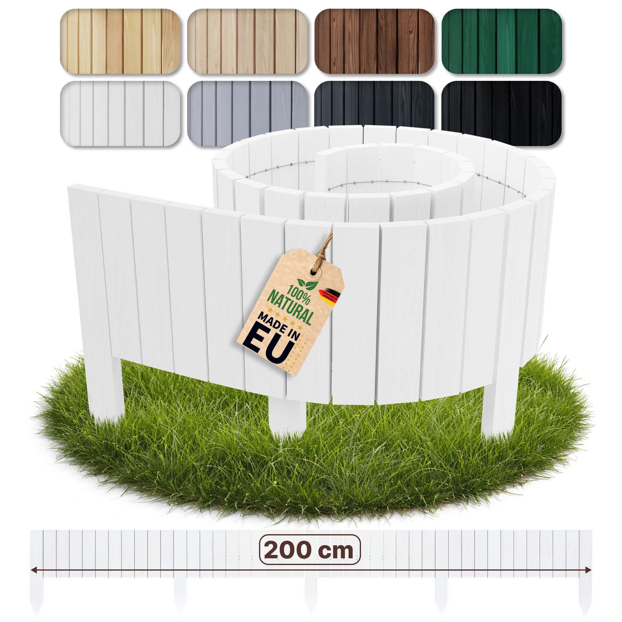 Floranica Palisade Rasenkante Flexible Beetumrandung Beeteinfassung Rollborder Gartenzaun, LxH: 200x10 cm, Weiß, Holz Umzäunung für Blumenbeeten Gemüsebeeten Kräuterbeeten Rosen