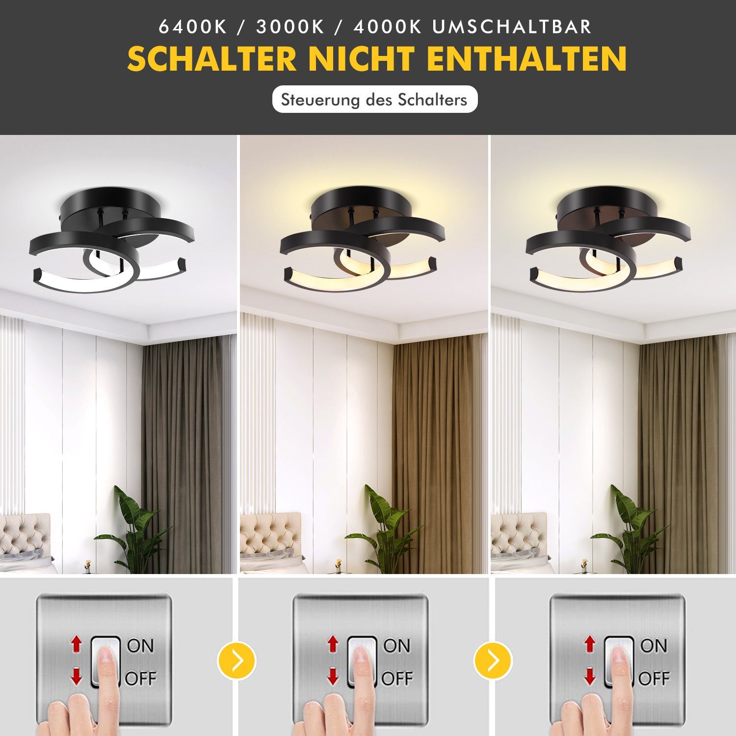 oyajia Deckenleuchte Schwarz LED Deckenleuchte, 6W LED Decklampe 600lm, 3-F günstig online kaufen