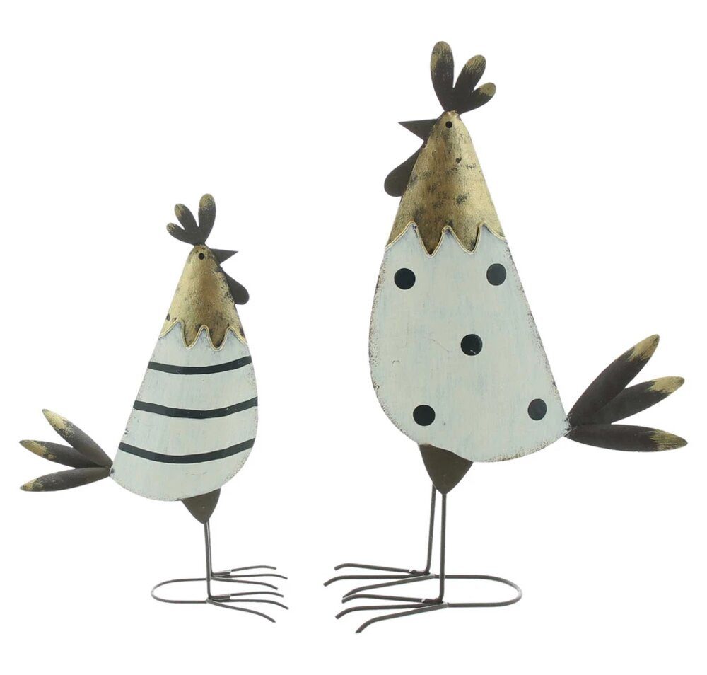 Home-trends24.de Dekofigur Hahn Huhn Metall Ostern Deko Figur Frühlingsdeko 2er Set (2 St)