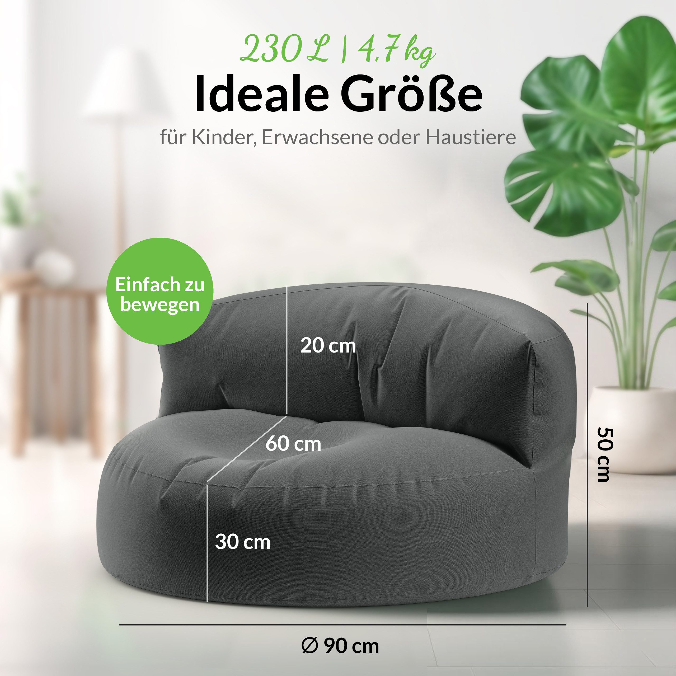 Green Bean Sitzsack Sitzsack Sofa Indoor Outdoor Lounge (mit Rückenlehne, wasserabweisender & abwaschbarer Bezug), Couch Sitzmöglichkeit Gartenliege mit Rückenlehne