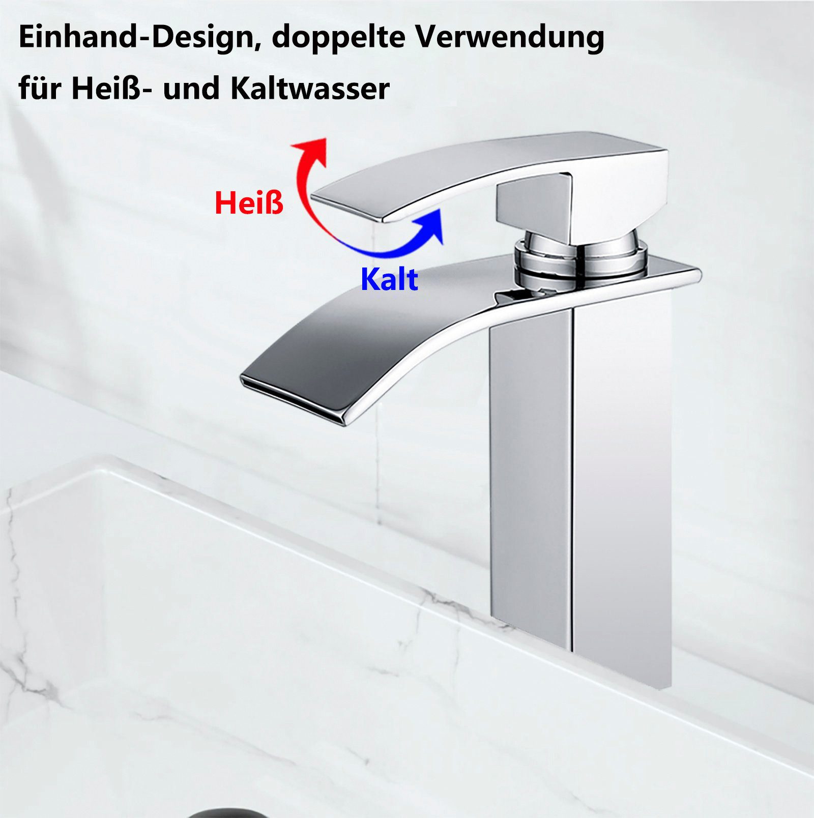 HOMELODY Waschtischarmatur Wasserfall Waschtischarmatur Badarmatur Mischbatterie Einhandmischer Waschbecken Armatur Verchromt,Messing