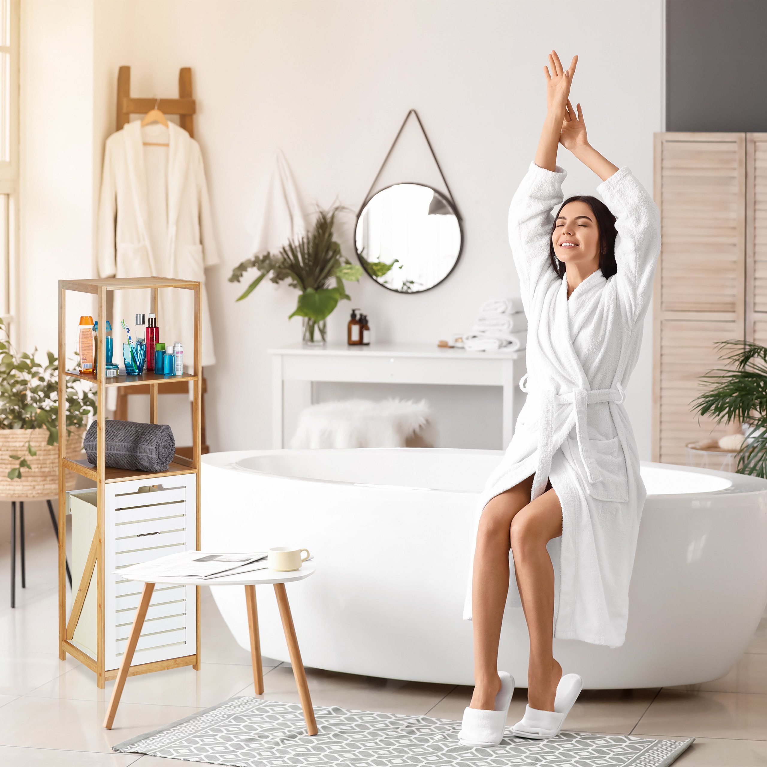 relaxdays Badregal mit Wäschekorb günstig online kaufen