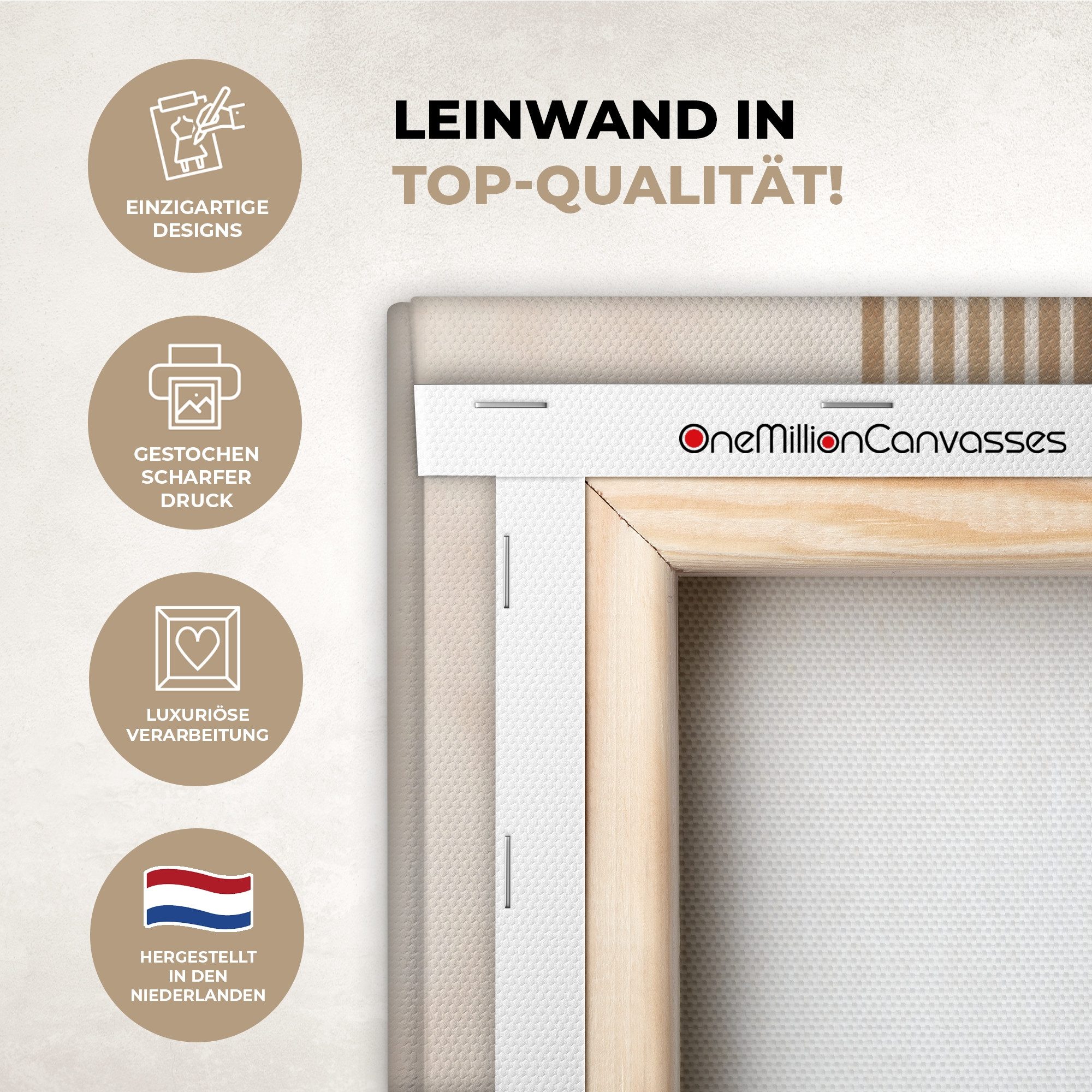 OneMillionCanvasses® Leinwandbild Symmetrische Biegung - kupferfarbig, Fotodruck (1 St), Leinwand Bilder Klein, Wand Dekoration Aesthetic 30x20 cm