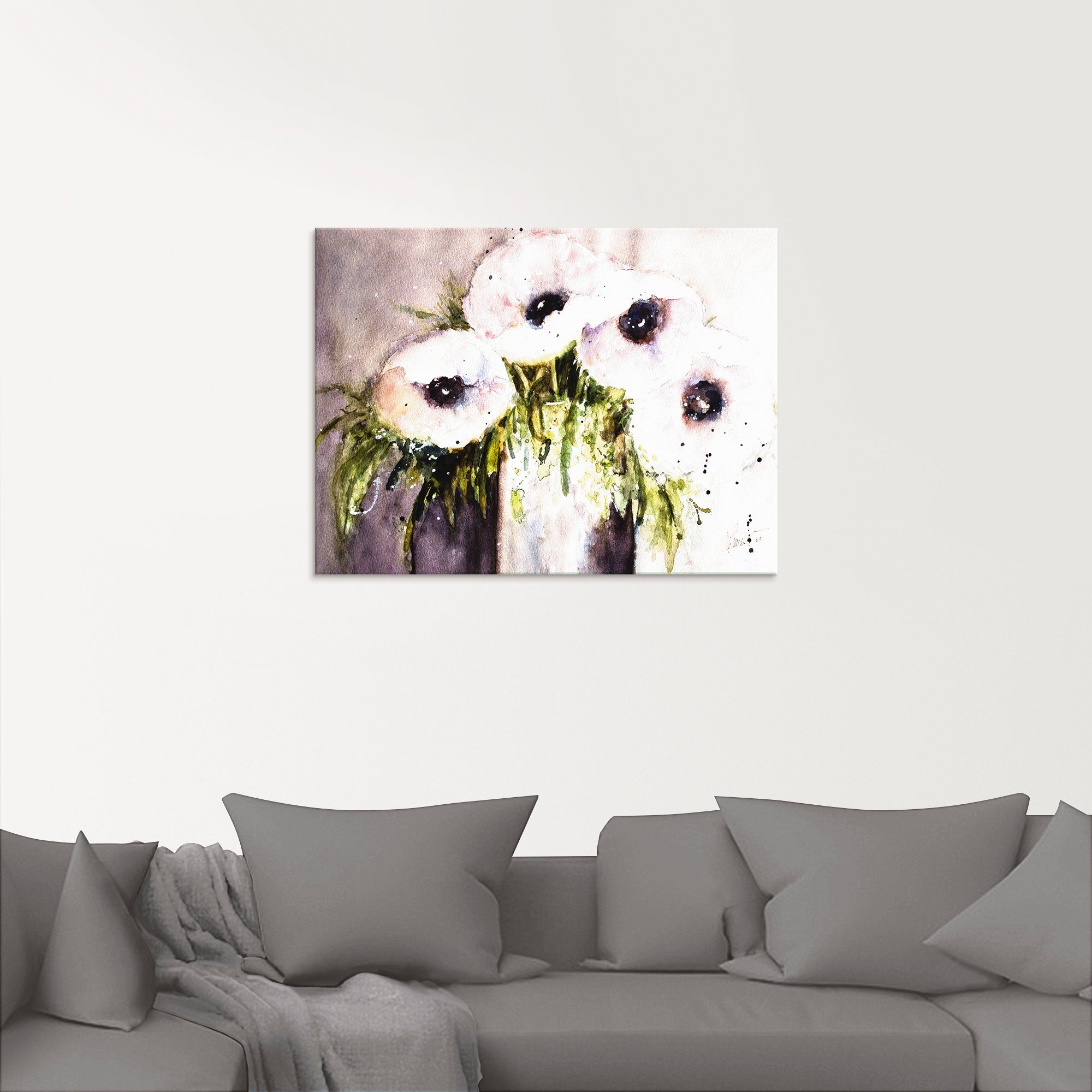 Artland Glasbild Lila Mohn in Vase, Blumen (1 St), in verschiedenen Größen