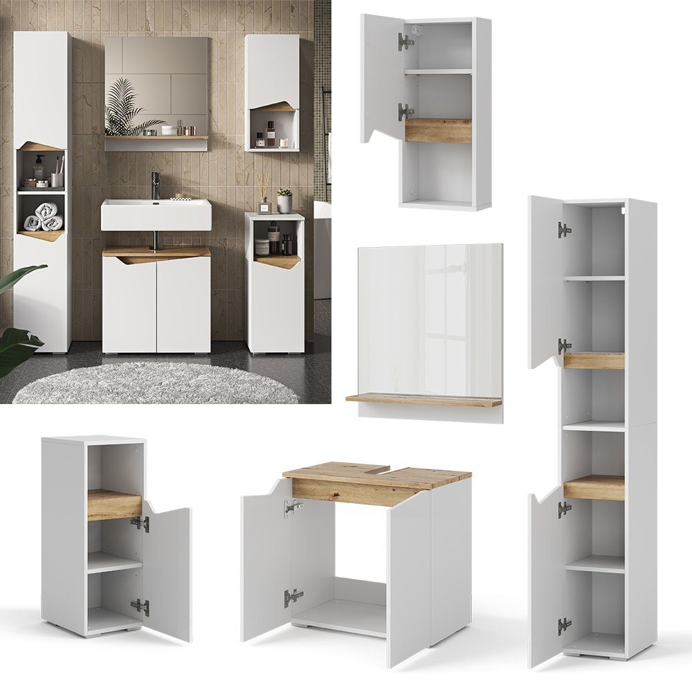 Vicco Badmöbel-Set Marelle, Weiß/Artisan-Eiche, 5 Teile, günstig online kaufen
