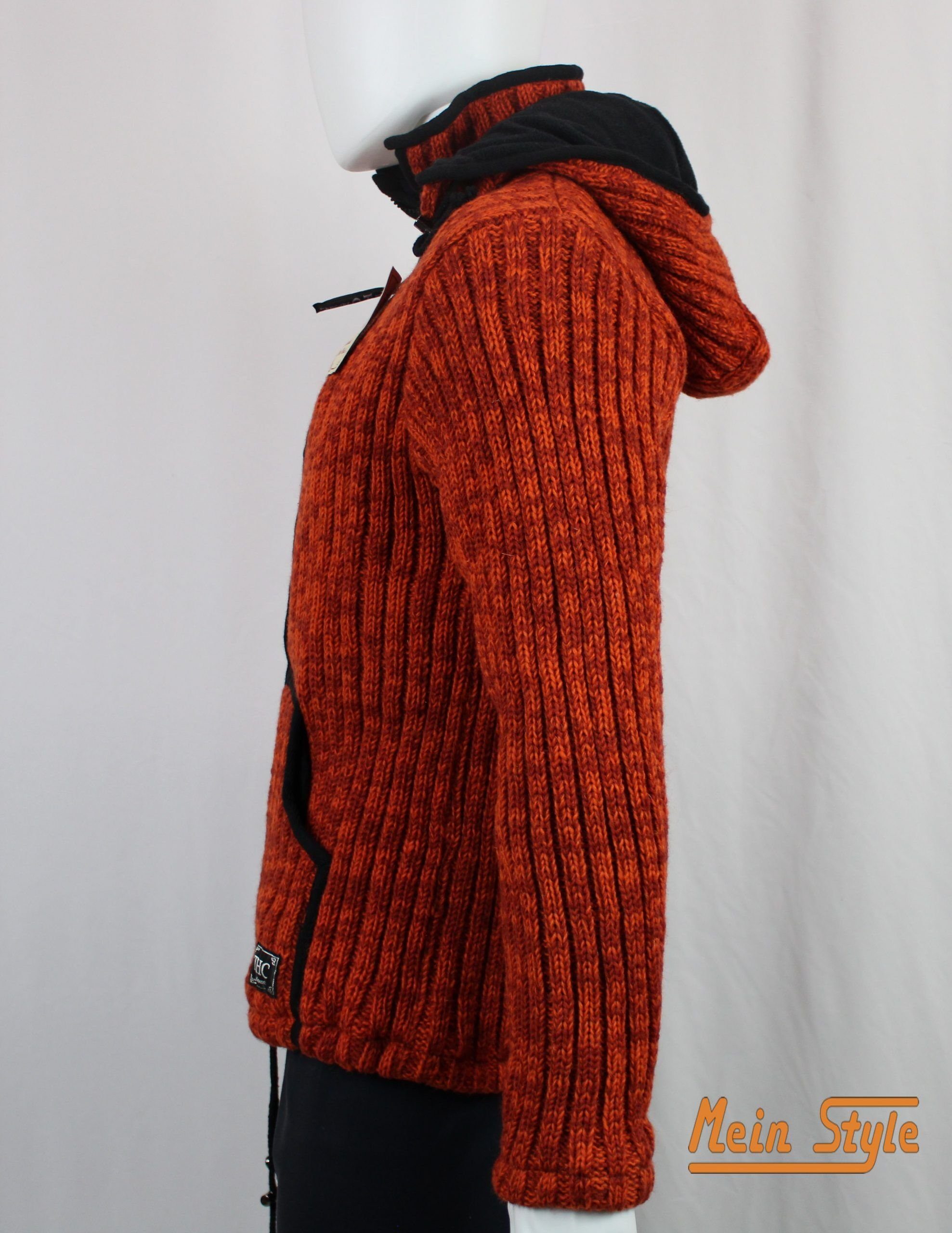 Mein Style Strickjacke Schafwollstrickjacke mit Kapuze 719 orange Strickjacke 1 abnehmbarer Stück) (1-tlg.,
