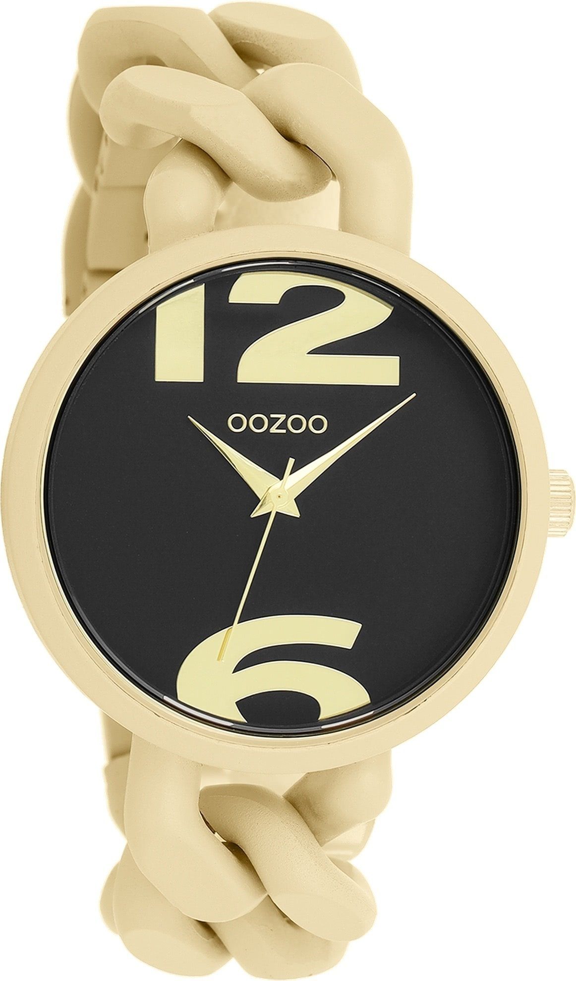 OOZOO Quarzuhr goldfarben Klappschließe 40mm) Timepieces aus Oozoo (ca. Kettenarmband ABS-Kunststoff Kunststoffarmband, verstellbarer Fashion-Style, groß Armbanduhr Damenuhr mit Analog, Damen rund