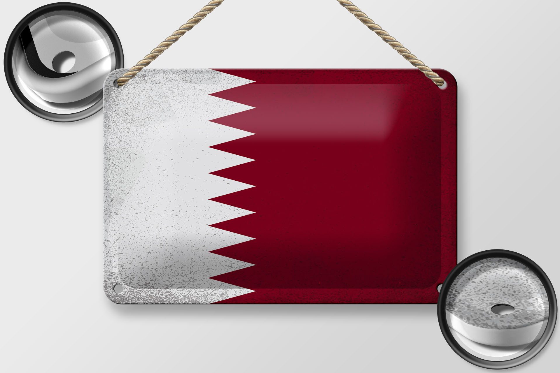 Femer GmbH Metallschild Flagge Katar 18x12cm Flag of Qatar Vintage, (1 St), gewölbte Oberfläche, abgerundete Ecken, umgeschlagene Kanten