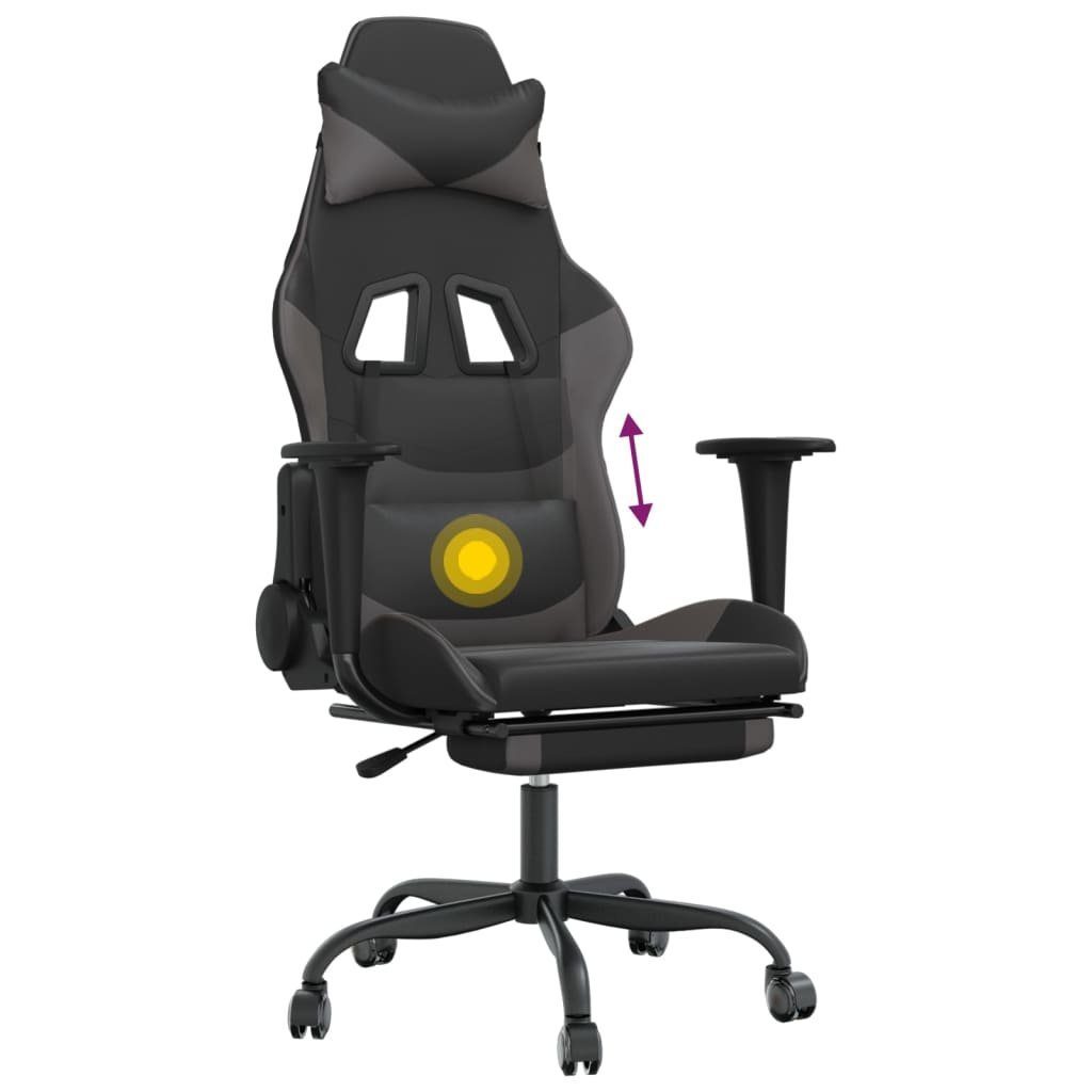 mit & & St) Schwarz Kunstleder Gaming-Stuhl Grau furnicato (1 Fußstütze Massage