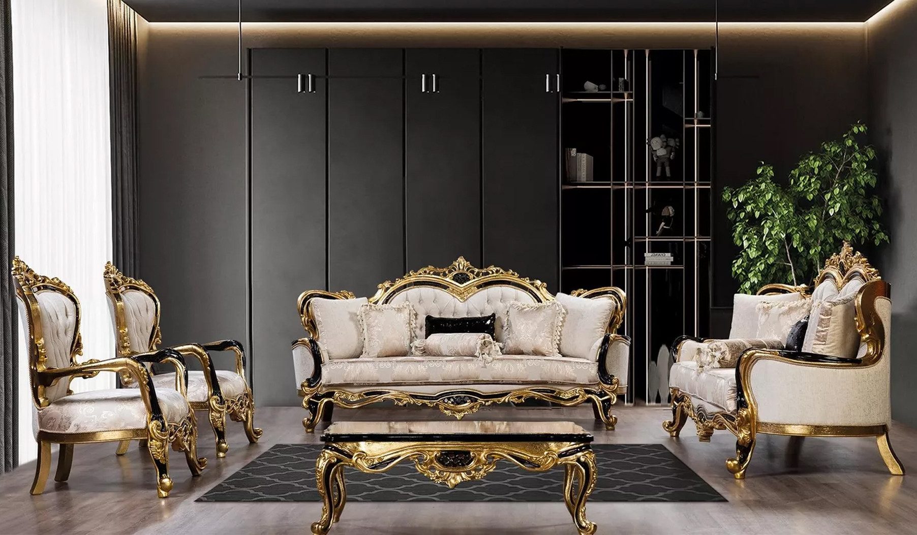 JVmoebel Chesterfield-Sofa Sofa Chesterfield Barock Couch 5tlg Set Sofagarnitur 3+3+1+1 Sitz, 5 Teile, Made in Europa